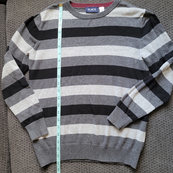 🩶🖤 BOYS Size 10/12 Children's Place Gray & Black Striped Sweater ! - Picture 4 of 5